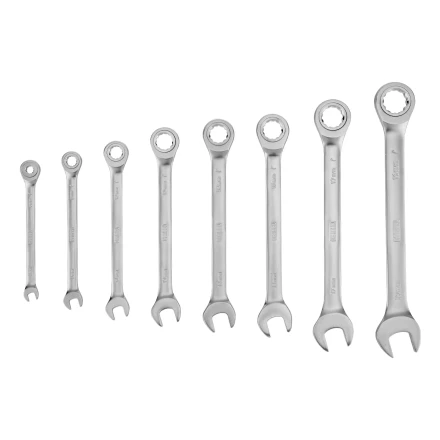 Набор ключей комбинированных трещоточных 6-19 мм, 8 шт., CrV, матовый хром// Denzel 14721 купить в Ижевске