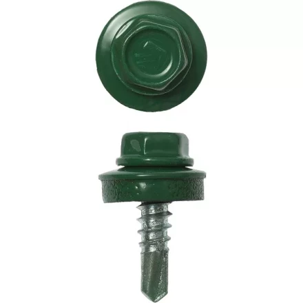 Саморезы ЗУБР &quot;ПРОФЕССИОНАЛ&quot; окраш., RAL 6002 зелен. лист, для крепл. кров. матер. к металл. констр., 5.5x19мм, 500шт 4-300315-55-019-6002 купить в Ижевске