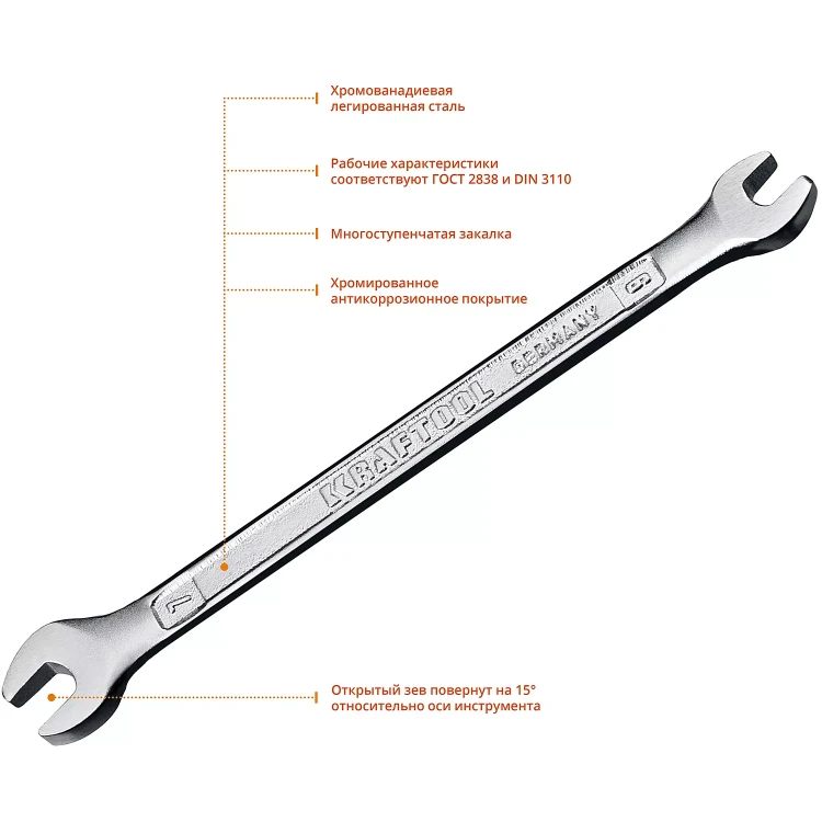 Ключи гаечные рожковые KRAFTOOL, Cr-V, DIN 3110 27033-06-07 купить в Ижевске