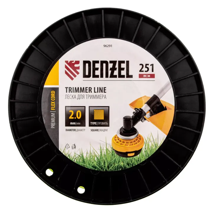 Леска для триммера квадрат, 2,0мм х 251м, на DIN катушке FLEX CORD// Denzel 96291 купить в Ижевске