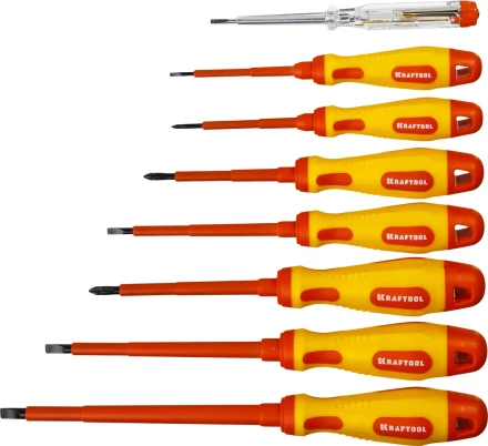 Набор высоковольтных отверток &quot;Х-Drive ELECTRO&quot;, SL: 2,5, 4; 5,5; 6,5, PH: № 0, 1, 2, пробник, до 1000В, KRAFTOOL 250088-H8 купить в Ижевске