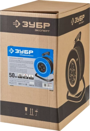 Удлинитель ЗУБР &quot;ПРОФЕССИОНАЛ&quot; на катушке, ПВС 3х1,5кв мм, 4 гнезда, макс мощн 3500Вт, 50м 55082-50 купить в Ижевске