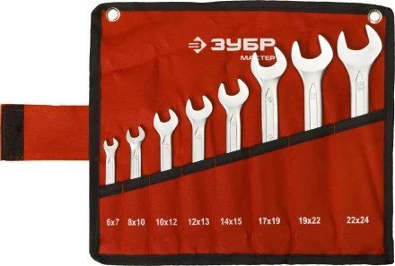 Набор ЗУБР &quot;МАСТЕР&quot;: Ключ гаечный рожковый, Cr-V сталь, хромированный, 6-24мм, 8шт 27010-H8 купить в Ижевске