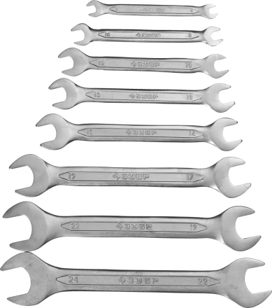 Набор ЗУБР &quot;МАСТЕР&quot;: Ключ гаечный рожковый, Cr-V сталь, хромированный, 6-24мм, 8шт 27010-H8 купить в Ижевске