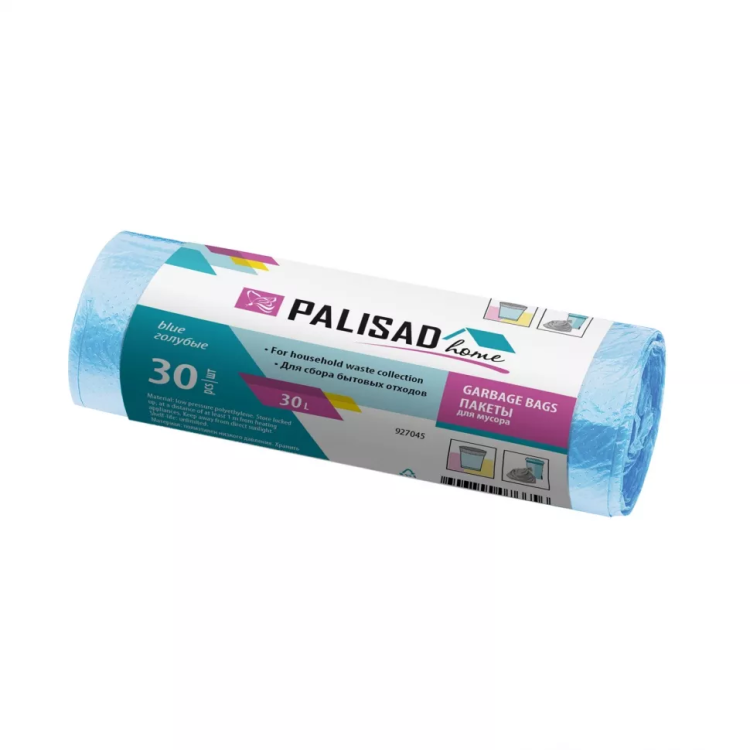 Пакеты для мусора 30 л x 30 шт. голубые, Home Palisad 927045 купить в Ижевске