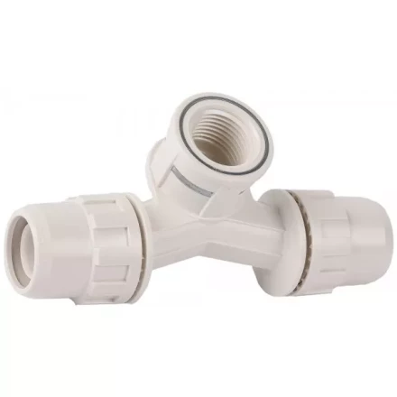 Тройник ЗУБР &quot;ШиреФит&quot; переходной со смещением &quot;штуцер с гайкой - внутренняя резьба - штуцер с гайкой&quot;, 20мм-1/2&quot;-20мм 51504-20-1/2-20 купить в Ижевске