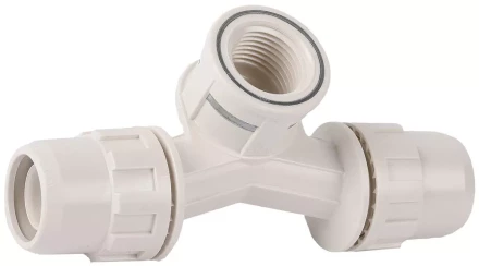 Тройник ЗУБР &quot;ШиреФит&quot; переходной со смещением &quot;штуцер с гайкой - внутренняя резьба - штуцер с гайкой&quot;, 20мм-1/2&quot;-20мм 51504-20-1/2-20 купить в Ижевске