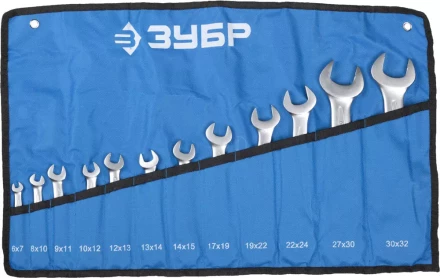 Набор ЗУБР &quot;ПРОФИ&quot;: Ключ гаечный рожковый, Cr-V сталь, хромированный, 6х32мм, 12шт 27027-H12 купить в Ижевске