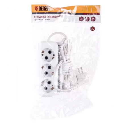 Удлинитель бытовой серия УХз-10-302 с заземлением 2 м 3 розетки 10 A Denzel 95965 купить в Ижевске