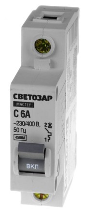 Выключатель СВЕТОЗАР автоматический, 1-полюсный, &quot;С&quot; (тип расцепления), 6 A, 230 / 400 В 49060-06-C купить в Ижевске