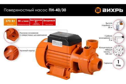 Поверхностный насос Вихрь ПН-40/30 68/4/11 купить в Ижевске