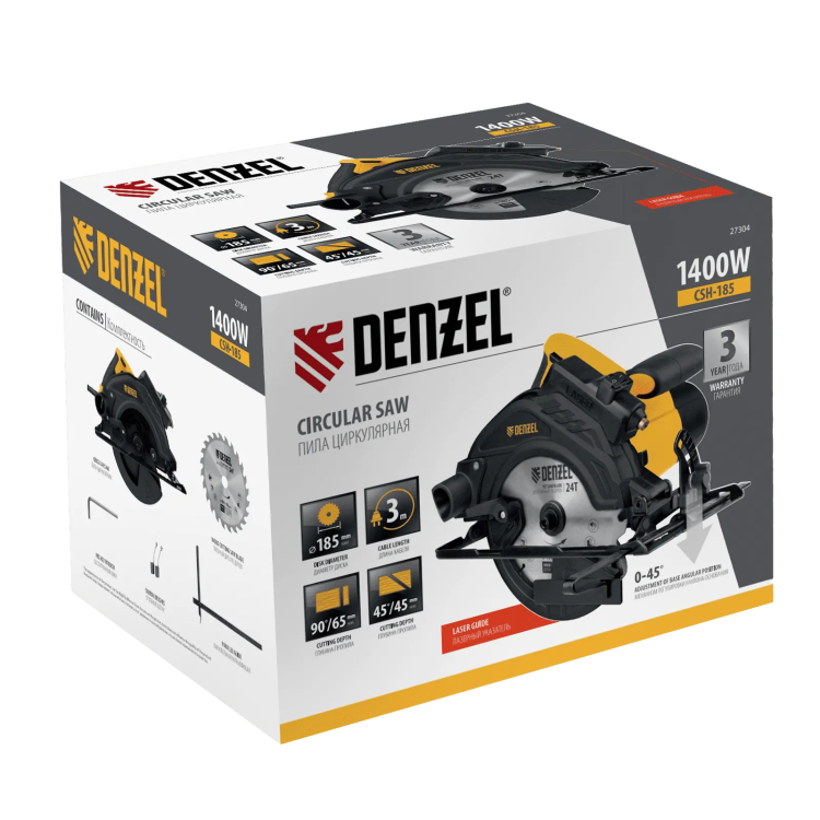Пила циркулярная Denzel 27304 CSH-185, 1400 Вт, 185 мм купить в Ижевске