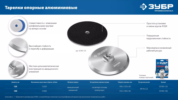 ЗУБР d 125 мм, М14, держатель алюминиевый для АГШК, ПРОФЕССИОНАЛ (35783-125) купить в Ижевске