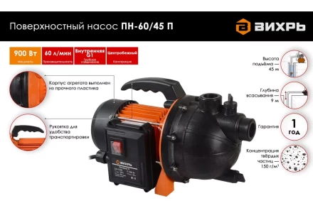 Поверхностный насос Вихрь ПН-60/45 П 68/4/12 купить в Ижевске