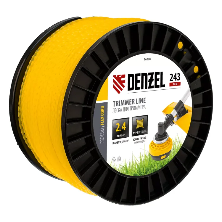 Леска для триммера витой квадрат, 2,4мм х 243м, на DIN катушке FLEX CORD// Denzel 96298 купить в Ижевске