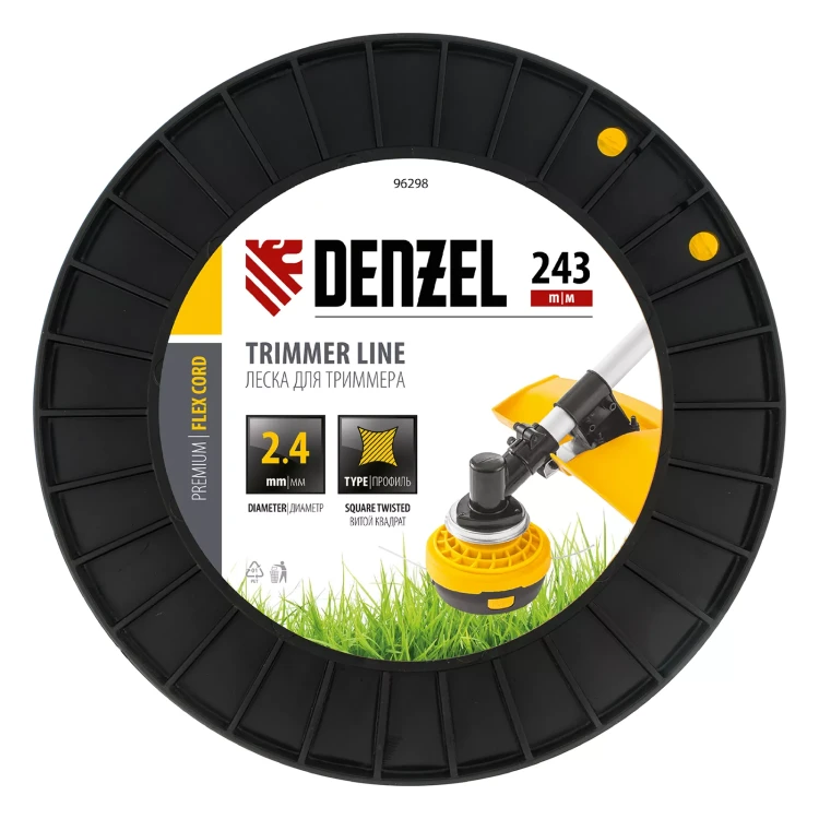 Леска для триммера витой квадрат, 2,4мм х 243м, на DIN катушке FLEX CORD// Denzel 96298 купить в Ижевске