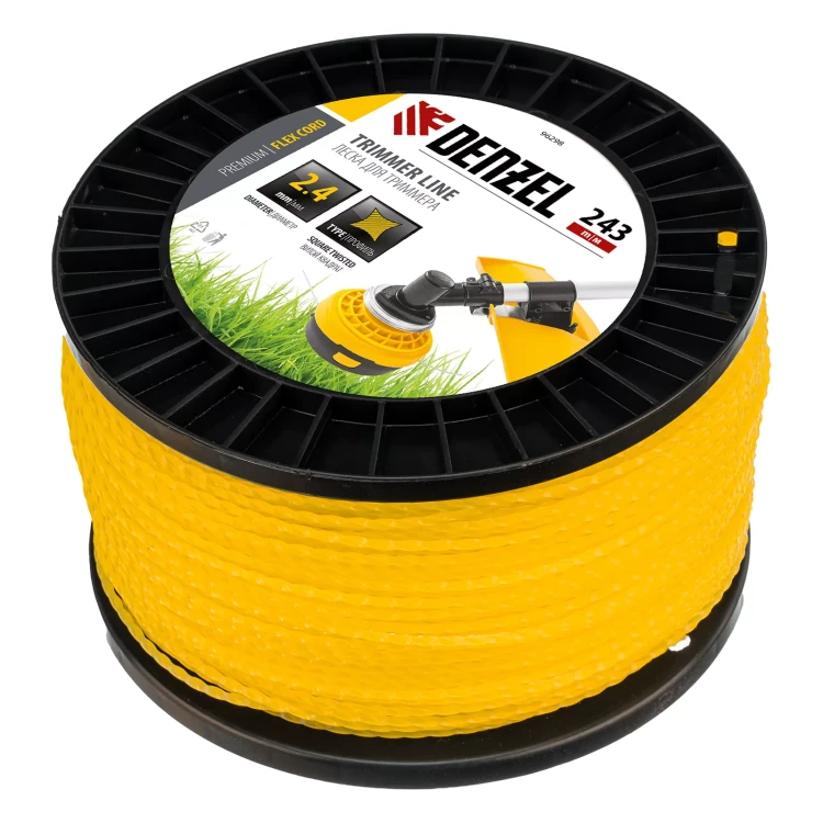 Леска для триммера витой квадрат, 2,4мм х 243м, на DIN катушке FLEX CORD// Denzel 96298 купить в Ижевске