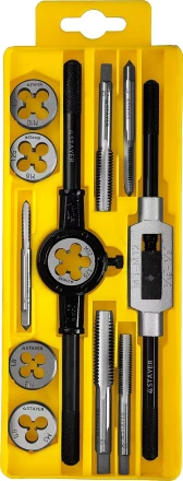 Набор метчиков и плашек STAYER &quot;MASTER&quot;, метчикодержатель 1шт, плашкодержатель 1шт, метчики 5шт, плашки 5шт, 12 предметов 28012-H12_z01 купить в Ижевске