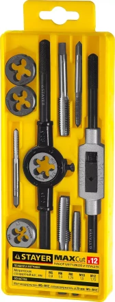 Набор метчиков и плашек STAYER &quot;MASTER&quot;, метчикодержатель 1шт, плашкодержатель 1шт, метчики 5шт, плашки 5шт, 12 предметов 28012-H12_z01 купить в Ижевске