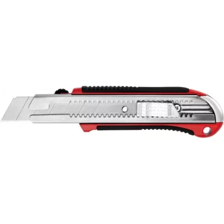 Нож URAGAN с выдвижным сегментированным лезвием, металлический обрезиненный корпус, автостоп, сталь У8А, 25мм 9185 купить в Ижевске