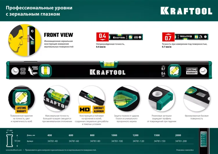 Профессиональный уровень с зеркальным глазком KRAFTOOL 34781-150 купить в Ижевске