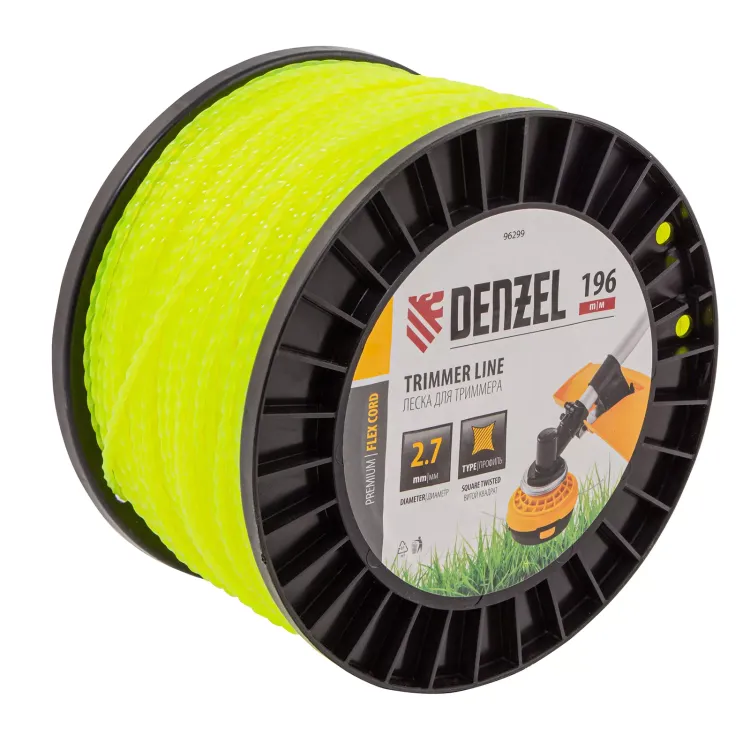 Леска для триммера витой квадрат, 2,7мм х 196м, на DIN катушке FLEX CORD// Denzel 96299 купить в Ижевске