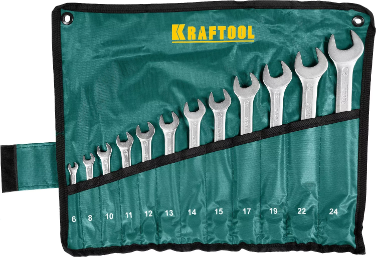 Набор комбинированных гаечных ключей 12 шт, 6 - 24 мм, KRAFTOOL 27079-H12 купить в Ижевске