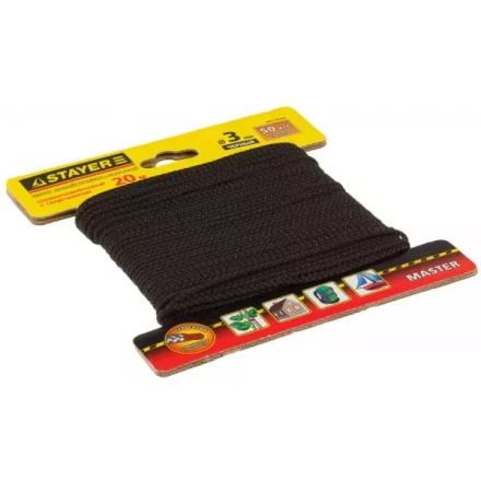 Шнур STAYER &quot;MASTER&quot; хозяйственно-бытовой, полипропиленовый, вязанный, с сердечником, черный, d 3, 20м 50411-03-020 купить в Ижевске
