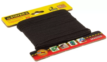 Шнур STAYER &quot;MASTER&quot; хозяйственно-бытовой, полипропиленовый, вязанный, с сердечником, черный, d 3, 20м 50411-03-020 купить в Ижевске