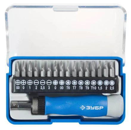 ЗУБР &quot;ЭКСПЕРТ&quot; Набор &quot;Т-17&quot;: Отвертка для точных работ, реверсивная рукоятка, CR-V, сменные биты 25626-H17 купить в Ижевске