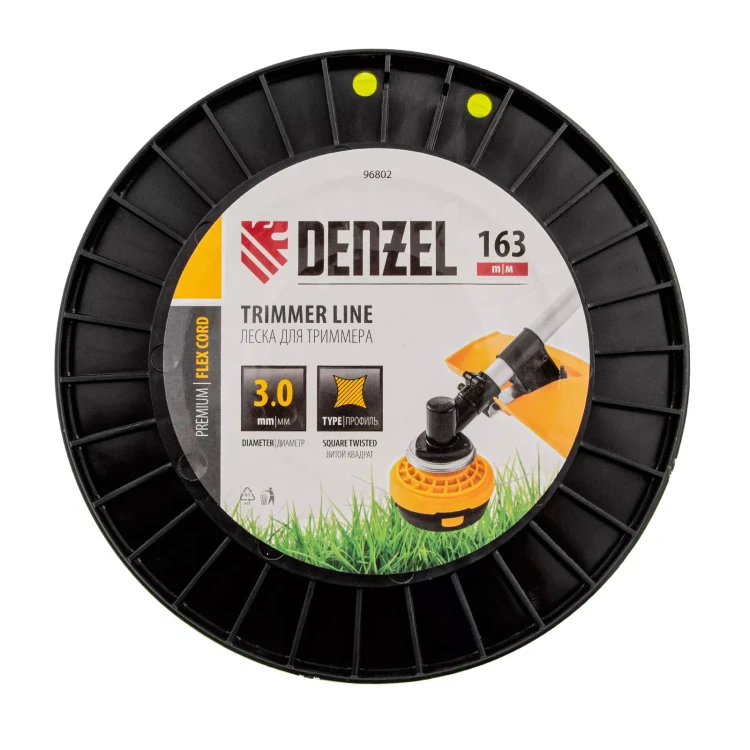 Леска для триммера витой квадрат, 3,0мм х 163м, на DIN катушке FLEX CORD// Denzel 96802 купить в Ижевске