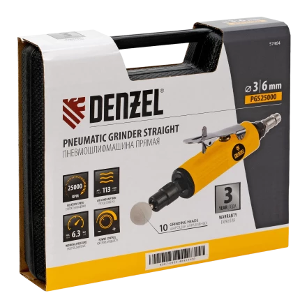 Пневмошлифмашина прямая Denzel 57464 PGS25000, 25000 об/мин, 10 шлиф. камней, цанга - 3, 6 мм, 113 л/мин купить в Ижевске