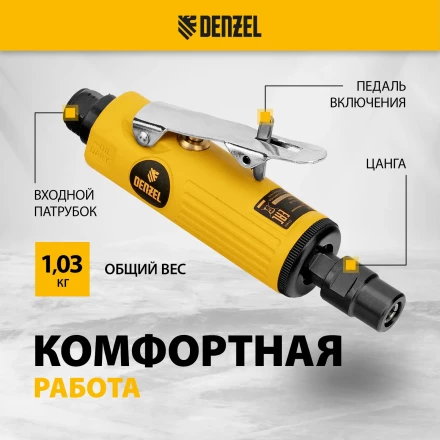 Пневмошлифмашина прямая Denzel 57464 PGS25000, 25000 об/мин, 10 шлиф. камней, цанга - 3, 6 мм, 113 л/мин купить в Ижевске