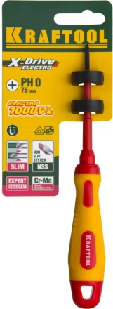 Отвертка KRAFTOOL, высоковольтная, Cr-Mo-V стержень, двухкомпонент. маслобензостойкая рукоятка, PH №0, 60мм 250084-0-060 купить в Ижевске