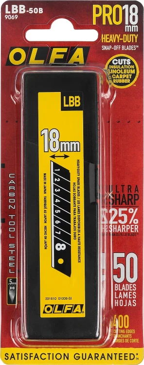 Лезвие OLFA BLACK MAX сегментированное, 8 сегментов, 18х100х0,5мм, 50шт OL-LBB-50B купить в Ижевске
