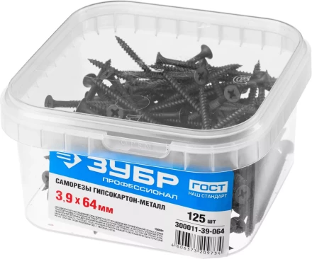 Саморезы фосфатированные с мелкой резьбой, гипсокартон-металл, ЗУБР 300011-39-064, PH2, 3,9 x 64 мм, 125 шт 300011-39-064 купить в Ижевске