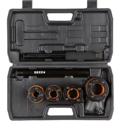 Набор DEXX: Клуппы трубные, с трещоткой 620мм, №4: 1/2", 3/4", 1", 1 1/4" 28280-H4