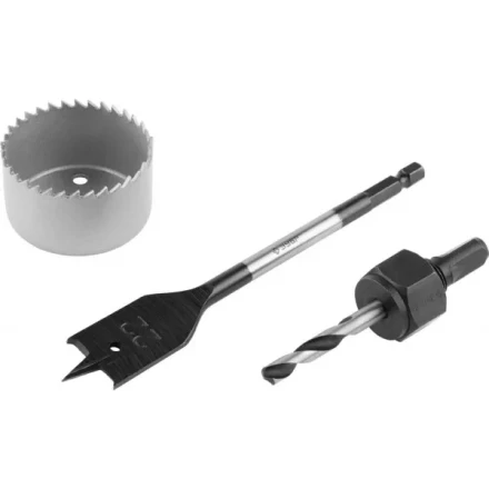 Набор ЗУБР &quot;ЭКСПЕРТ&quot; для врезки замков, коронка по дереву 48мм, державка с центр. сверлом, перьевое сверло 22мм, 3 пред 2954-48-H3_z01 купить в Ижевске