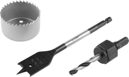 Набор ЗУБР &quot;ЭКСПЕРТ&quot; для врезки замков, коронка по дереву 48мм, державка с центр. сверлом, перьевое сверло 22мм, 3 пред 2954-48-H3_z01 купить в Ижевске