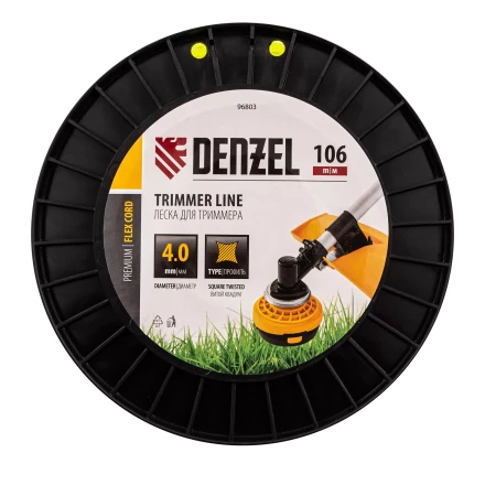 Леска для триммера витой квадрат, 4,0мм х 106м, на DIN катушке FLEX CORD// Denzel 96803 купить в Ижевске
