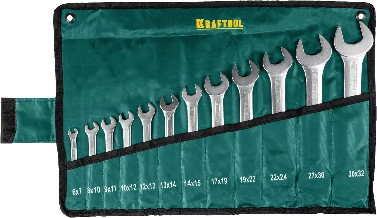 Набор рожковых гаечных ключей 12 шт, 6 - 32 мм, KRAFTOOL 27033-H12 купить в Ижевске