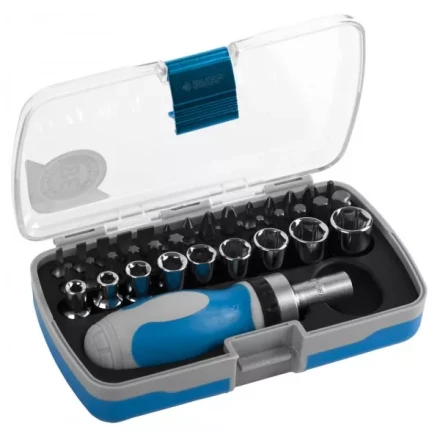 Набор ЗУБР Отвертка &quot;ЭКСПЕРТ&quot; реверс.с насадками, 2-хкомпон. ручка, HEX1/4&quot; - SQ1/4&quot;,в пласт. боксе, 38 пред. 25288-H38 купить в Ижевске