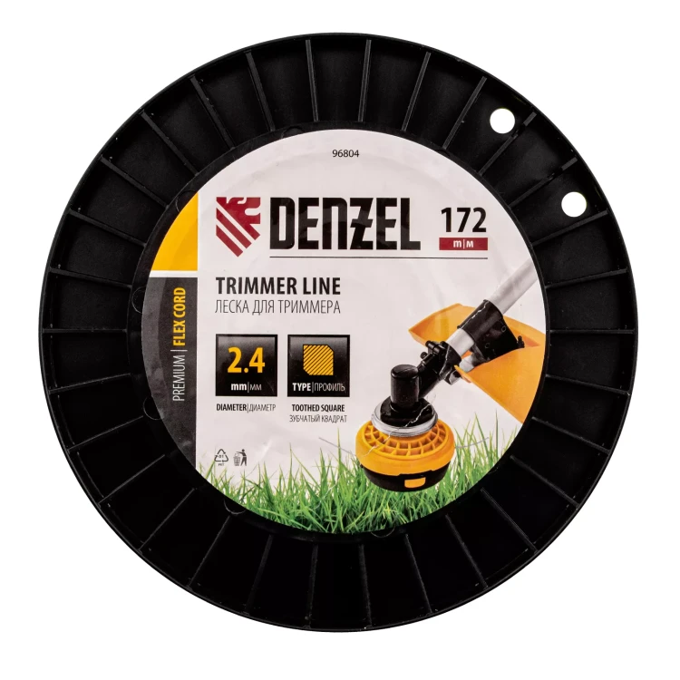 Леска для триммера зубчатый квадрат, 2,4мм х 172м, на DIN катушке FLEX CORD// Denzel 96804 купить в Ижевске