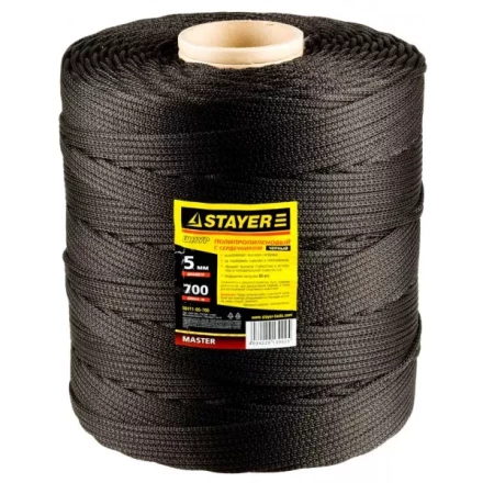 Шнур STAYER &quot;MASTER&quot; хозяйственно-бытовой, полипропиленовый, вязанный, с сердечником, черный, d 5, катушка 700м 50411-05-700 купить в Ижевске