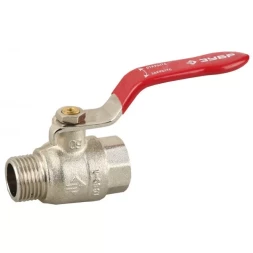 Кран ЗУБР шаровой 3/4" полнопроходной "мама-папа", ручка, никелированная латунь 51351-N-3/4