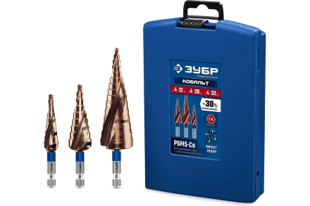 ЗУБР КОБАЛЬТ 3 шт, 4-32мм, винтовая проточка, набор ступенчатых сверл, ПРОФЕССИОНАЛ (29674-4-32-H3) купить в Ижевске