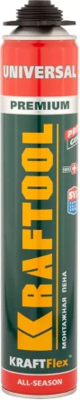 Пена &quot;PREMIUM&quot; профессиональная, монтажная, пистолетная, всесезонная, 750мл, KRAFTOOL 41182_z01 купить в Ижевске