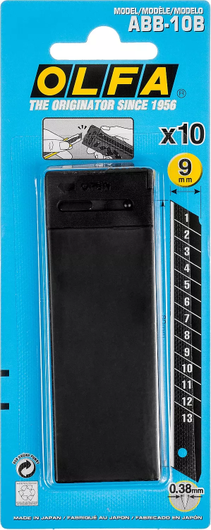 Лезвие OLFA сегментированные BLACK MAX, 9х80х0,38мм, 13 сегментов, 10шт OL-ABB-10B купить в Ижевске