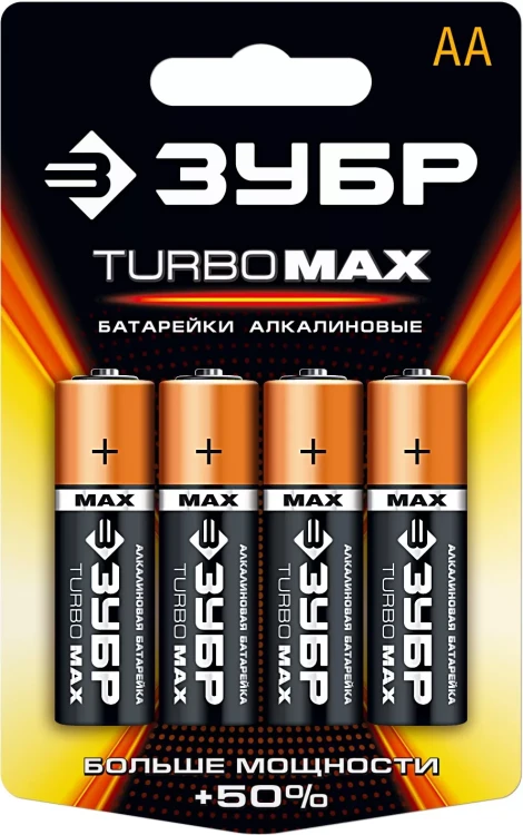 Батарейка ЗУБР "TURBO MAX" щелочная (алкалиновая), тип AA, 1,5В, 4шт на карточке 59206-4C купить в Ижевске