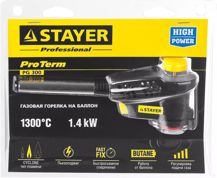 Газовая горелка "ProTerm" на баллон, STAYER "PROFESSIONAL" 55582, с пьезоподжигом, регулировка пламени, вихревое пламя, цанговое соединение, 1300С 55582 купить в Ижевске